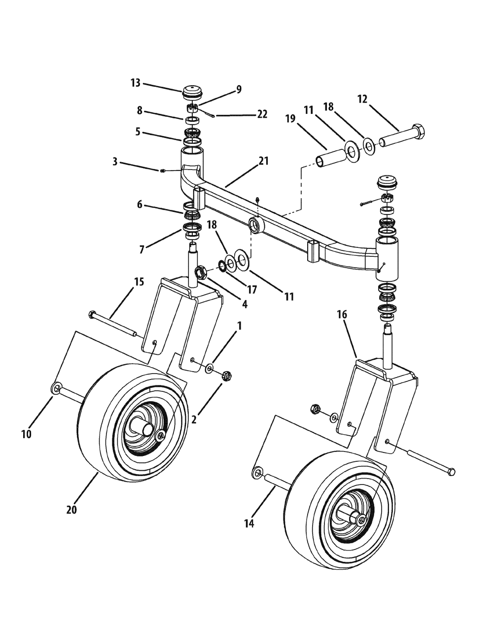 Front Caster Assembly Diagram and Parts List for M60-KW (53AI8CT6050-31HP-OHV)(2010) Cub Cadet Lawn Tractor